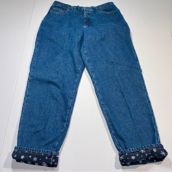L.L. Bean Flannel Lined Relaxed Fit Jeans Womens Size 18 Tall Straight Denim - Picture 1 of 9